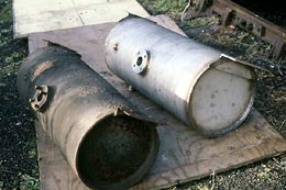 The vacuum reservoir was life expired, and a replacement made in stainless steel is seen alongside the original on 19th November 2000. Photo Simon Marshall.